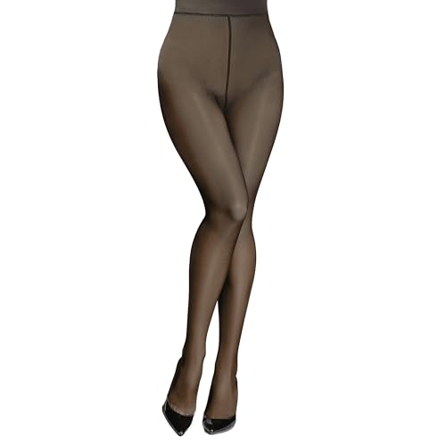 Aobiono Women Fleece Lined Tights Sheer Warm Pantyhose Fake Translucent Winter (220g / Thin fleece, Coffee)