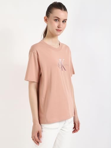 Calvin Klein EMBROIDERED MONOLOGO TEE Kadın T-shirt, Pembe, M - Görsel 3