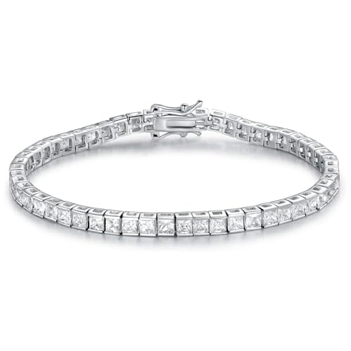 Gemsme White Gold Plated Square Bracelet for Women Classic Hypoallergenic 3.0mm Cubic Zirconia Tennis Bracelets 6.0/6.5/7.0/7.25/7.5/8.0 Inch