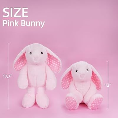 WEIGEDU Pink Rabbit Bunny Stuffed Animal Plush Toys with Floppy Ears & Heart Print for Lover, Kids, Boys, Girls, Babies - Perfect Birthday Nursery Decor Easter Christmas Bedtime Gift