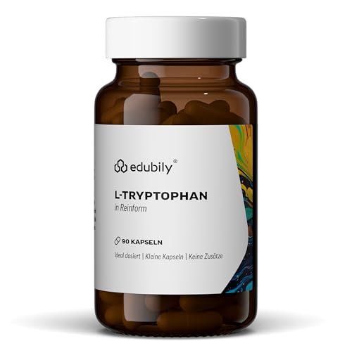edubily® L-Tryptophan Kapseln - Vegan - Ohne Zusatzstoffe - Nicht hochdosiert mit 250 mg pro Kapsel - Laborgeprüft (90 Kapseln)