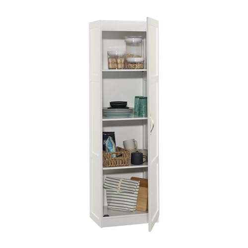 Image of Sauder Miscellaneous Tall Storage Cabinet, Kitchen Pantry, Single Door with Adjustable Shelves, White Finish