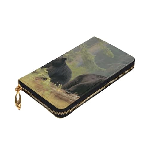 Black Bears Printed Long Wallet for Women Men Cute PU Leather Wallet with Coin Purse and Credit Card Holder3