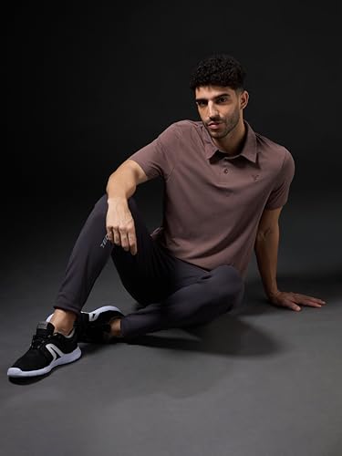 Image of TECHNOSPORT Men's Solid Slim Fit Polo Collar T-Shirt COTFLEX Half Sleeve Button Polyester for Gym Running Workout UPF50+ Anti Odour