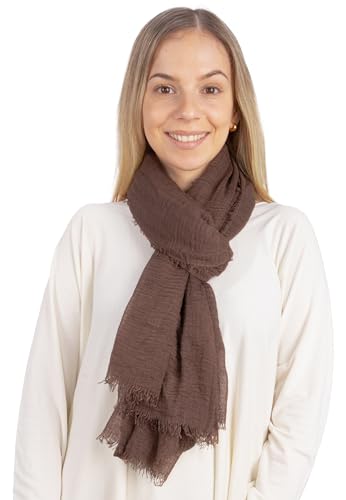 Lolus Dünner leichter und weicher Uni Damen Schal in gewellter Struktur - Isabella (dark brown One Size)