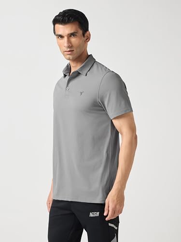 Image of TECHNOSPORT Men's Solid Slim Fit Polo Collar T-Shirt COTFLEX Half Sleeve Button Polyester for Gym Running Workout UPF50+ Anti Odour