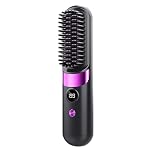 Heated Brush for Short Hair, Cordless Hair Straightener Brush, 3 Heat Settings & LED Screen&USB Rechargeable, Lightweight Portable, for Travel and Frizz-Free Styling (#A)
