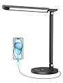 LED Desk Lamp, Metal Desk Light 12W 550lm, Dimmable Touch Control Lamp with USB Charging Port, Eye-Caring Desk Light with 5 Color Modes with 7 Brightness Levels, for Home, Office, School, Black