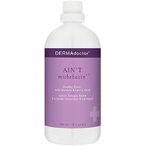 DERMAdoctor Ain't Misbehavin' Dermatologist Formulated Clarifying and Hydrating Toner with Glycolic Acid & Lactic Acid; For Oily and Acne Prone Skin, Pore Minimizer for Face and Body - 6 fl oz Cover