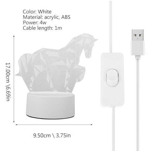 Lámpara de noche 3D LED en forma de caballo blanco miniatura 2