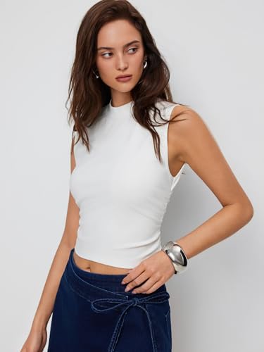 Image of CIDER Womens Tank Tops Sleeveless High Neck Ruched Crop Tops Going Out Casual Basic Ribbed Shirt Summer Fashion Clothing