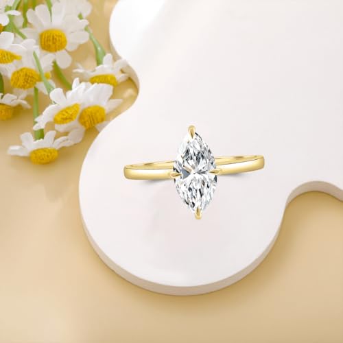 10K 14K 18K Solid Gold Moissanite Engagement Ring for Women, 1-3 Carat Marquise Cut Moissanite Wedding Ring Solitaire Band Engraved Name Jewelry Gift for Anniversary Valentine's Day4