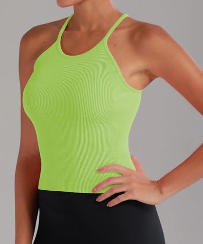 Image of Sunzel Ribbed Crop Tank Top for Women Seamless Racerback Camisole | Buttery Soft Nylon Spandex, Opaque No See Through, Stays in Place, Unpadded, Slim Fit, No Shrink, Yoga Workout Gym Casual