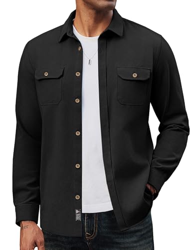 PJ PAUL JONES Mens Casual Shacket Button Down Long Sleeve Overshirt Cotton Twill Work Shirt Jacket...