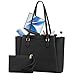 RAINSMORE Laptop Tote Bags for Women 15.6 Inch, PU Leather Ladies Laptop Handbags with Clutch, Large Shoulder Work Bag for School Office Business Black