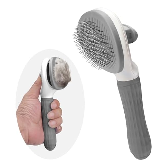 Cat Brush,Self Cleaning Dog Brush for Shedding,Skin Friendly Cat Brushes for Indoor Cats Shedding Massage Grooming,Deshedding Dog Slicker Brush for Cats Loose Fur Long&Short Hair Removal Grey-R1fPb128