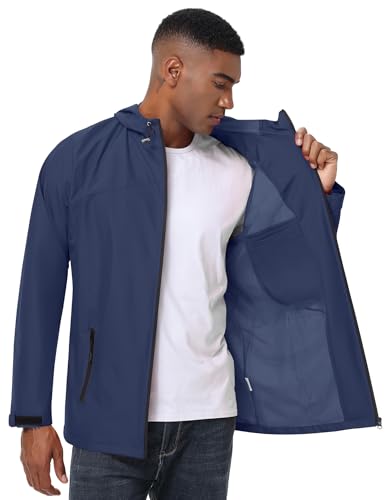 Image of Avoogue Mens Waterproof Lightweight Rain Jacket Breathable Active Outdoor Hooded Raincoat Casual Trendy Jackets Work Jacket