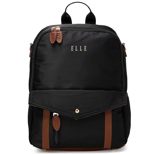 ELLE Luxe Journey 18L Twill and Vegan Leather Backpack | Black