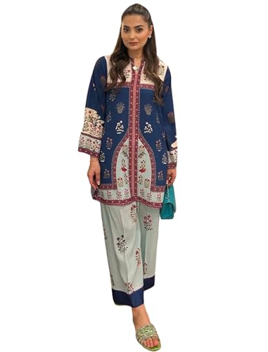 Image of Modestouze Attires Cord Set for Women Cotton Stylish Poly Rayon Long Sleeves Turkish Co Ord Mandarin Neck Floral Print Western Co Order Set for Women, Wear as Office Coat, Travel Coord, Cot
