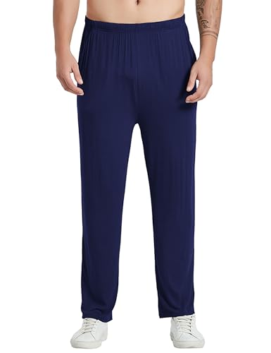 Image of JINSHI Men's 3 Pack Pajama Pants Long Modal Pj Pants Elastic Waist Pajama Bottoms Comfortable Sleep Pant with Pockets (S,Black /Navy Blue /Light Grey)