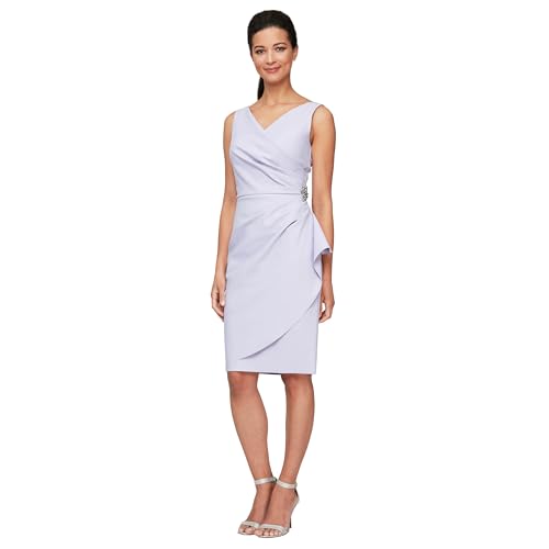 Image of Alex Evenings Women's Slimming Short Ruched Dress with Ruffle (Petite and Regular)
