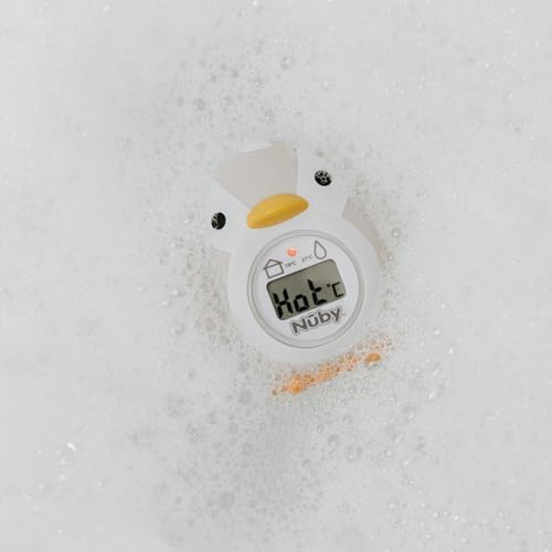 Nuby Penguin Baby Bath Thermometer - Digital Thermometer with Easy to Read Screen | BPA Free | Suitable from Birth (Grey) | Digital thermometer with readable LCD display, flashes when too hot, floats in water, from birth, ideal for bath & bedroom - View 4