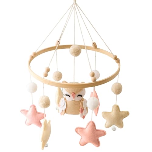 Móvil de bebé para cuna de madera con bolas de fieltro y estrellas DAGLLGEW 2