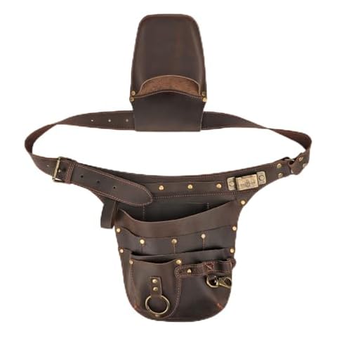 Tourbon Leather Garden Florist Tool Belt Utility Apron Tools Holster Waist Pouch Electrician Carpenter Organizer Kit Fits Up to 45” Cover