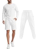 Flyplus Conjunto de chándal para hombre casual de 3 piezas con sudaderas y pantalones cortos y pantalones cortos para correr con patrón estructural