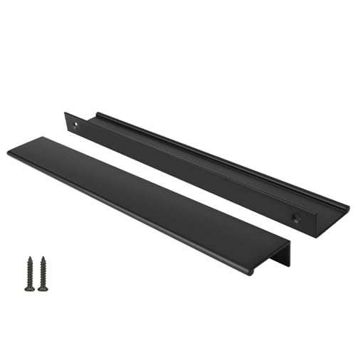 Image of Peaha 10 Pack Kitchen Cabinet Handles 10-1 /16 inch Black Drawer Pulls Edge Pull | Black Cabinet Handles Finger Pulls for Cabinets Modern Hidden Aluminum Alloy Dresser Drawer Handles Closet Bedroom