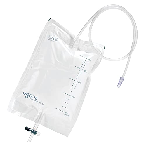 Ugo 2L Night Bags (x10)  Urine Drainage Bags/Catheter Night Bags, T Tap or Lever Tap with Kink Free Connection (Pack of 10) (Ugo 10 - Single Use T Tap, Non-Sterile)