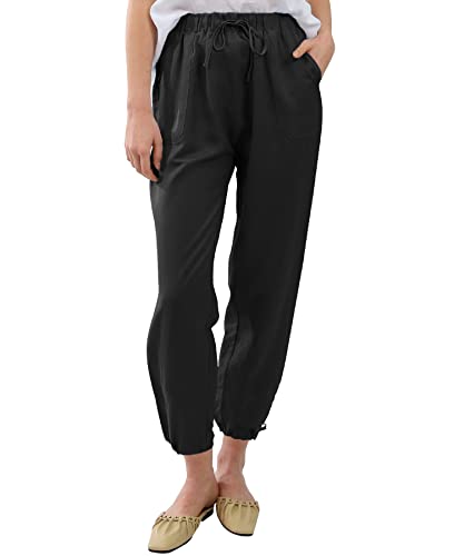 Amazhiyu Womens Pure Linen Casual High Waist Pencil Drawstring Pants with Pockets