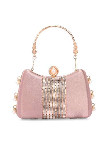 Image of TOOBA Handicraft Women's Beautiful Bling Box Clutch Bag | Evening Bag, Bridal Purse & Party Handbag | Wedding & Special Occasion Clutch (Chatai Side Pearl)
