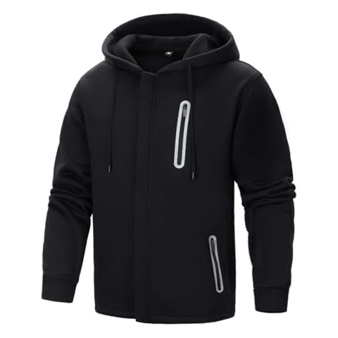 TOLOER Men's Full Zip Hooded Sports Sweatshirt Solid Color Lightweight Casual Fall Winter Jackets with Zipper Pockets Black L Cover