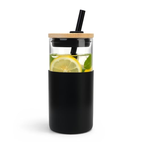 Image of Tronco 16 oz Glass Tumbler with Lids and Straws, Reusable Iced Coffee Cups