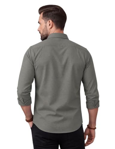Image of NexaFlair Men's Regular Fit Solid Pattern Laffer Cotton Shirt with Long Sleeve Collared Neck Standard Length and Button Down Closure Type | Mens Casual Shirts | Man's Formal Shirts