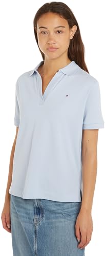 Tommy Hilfiger Damen Poloshirt Kurzarm Regular Fit, Blau (Breezy Blue), S – Ansicht 1
