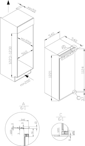 Amica Unterbau Kühlschrank dekorfähig für 815 cm Nische elektronische Steuerung Inverter Kompressor LED Beleuchtung Tür-Offen-Alarm, 82 liters