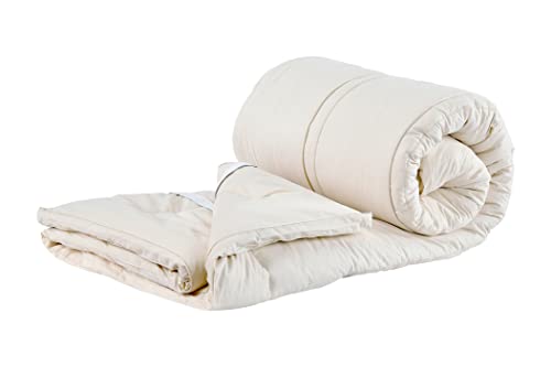 Sleep & Beyond myMerino 100% Organic Duvet Wool Topper with Cotton Cover for All Seasons - 1.5 Inch Thick Comfortable and Lightweight Topper - Moisture Wicking - Ivory - Twin XL 39x81