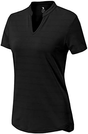 BASUDAM Women's Golf Polo Shirts V-Neck Short Sleeve Collarless Tennis Running T-Shirts Quick Dry Black XL