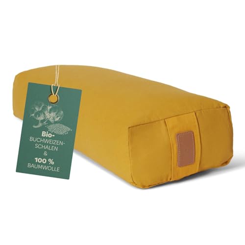 #DoYourYoga® Yoga Bolster »Paravati« mit Bio-Buchweizenschalen (KBA), waschbarer Bezug, 67cm x 13cm, Meditationskissen/Sitzkissen/Zafukissen für Yin Yoga - currygelb