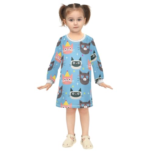 Cat in Hat Girls Dresses Long Sleeve Sweatshirt Dress for Girls Winter Toddler Casual A Line Dresses Size 2-8T4