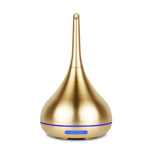 Aerosoul® Difusor de Aromas para Aceites Esenciales 100 ml, Diseño Noble, Apagado Automático, 6h de Bruma, Luz LED Difusor de Aromaterapia, Plástico Oro