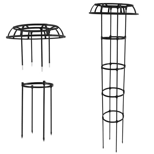 Fizocosisto Plastic-Coated Steel, PP Resin Round Garden Trellis for Climbing Planter Mushroom Top, Adjustable Metal Flower Trellis Planter Support for Vegetables, Black, 64.96 inches x 10 inches