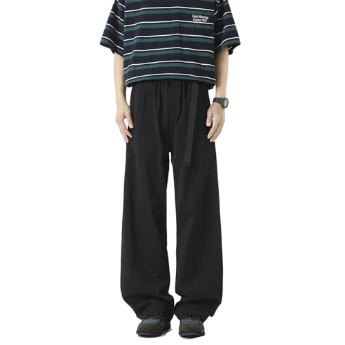 Seidarise Men's Casual Beige Pants, Loose Fit with Black Belt Detail, Ideal for Daily Outings