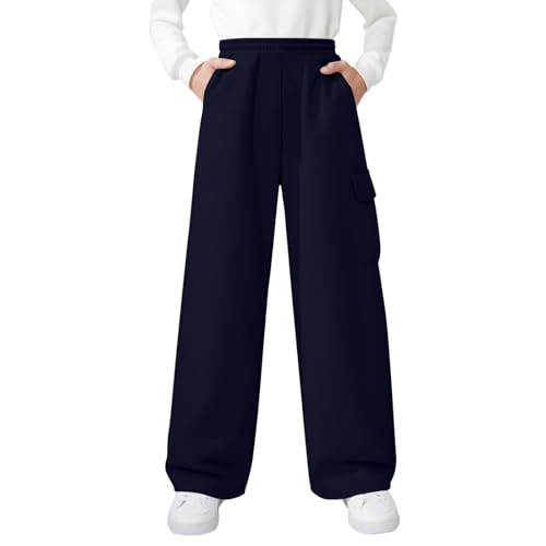 Children's Sweatpants Elastic Waist Solid Sports Pants Straight Leg Pants Pockets Casual Outerwear Sweatpants