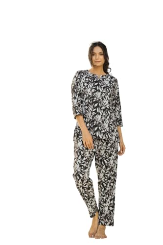 Image of SANSKRUTIHOMES Women's Premium 100% Cotton Printed Co-Ord Set | Short Sleeve Shirt & Pant Set | Pink Checkered Sun & Palm Tree Print | Casual Summer Resortwear, Vacation Wear & Comfortable Loungewear