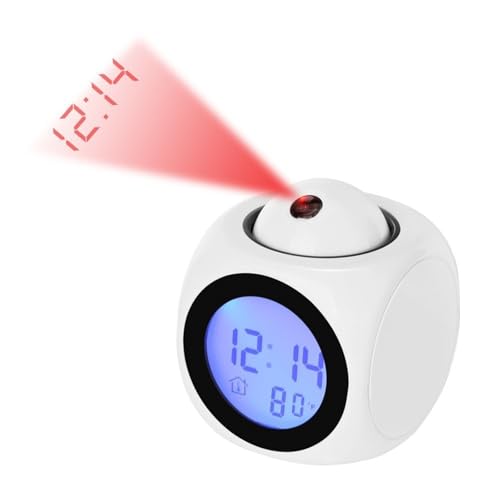 Generico Sveglia con proiettore a LED, Display Digitale Multifunzione della Temperatura, Orologio con proiezione vocale per Camera da Letto, soffitto, Cucina, scrivania, mensola, Parete