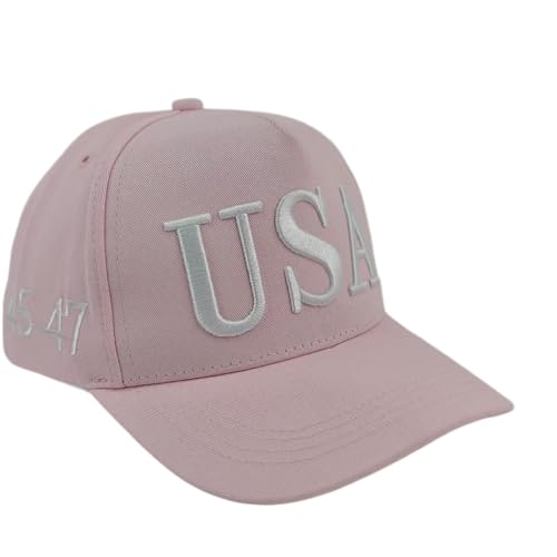 Nethins Trump 45-47 USA Hats for Women Men MAGA Structured Patriotic Baseball Cap Adjustable Embroidered American Flag Hat Pink