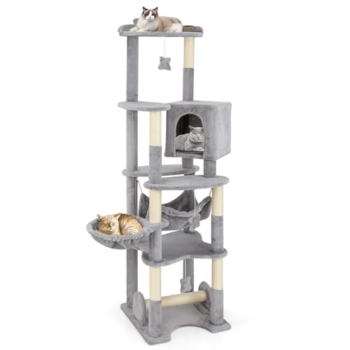 Árbol para gatos gris multi-niveles de 69 pulgadas miniatura 1